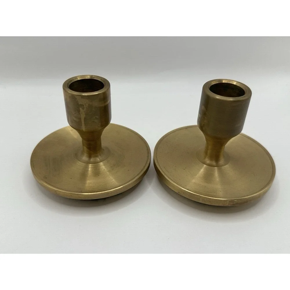 Vintage Brass Set Of Two Candle Stick Holders Heavy Mid Century Farmhouse